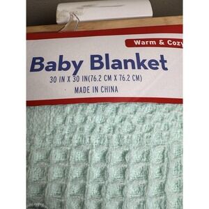 VTG Aqua Blue Baby Blanket‎ Waffle Satin Trim Kidgets Warm & Cozy Sleeping Teddy